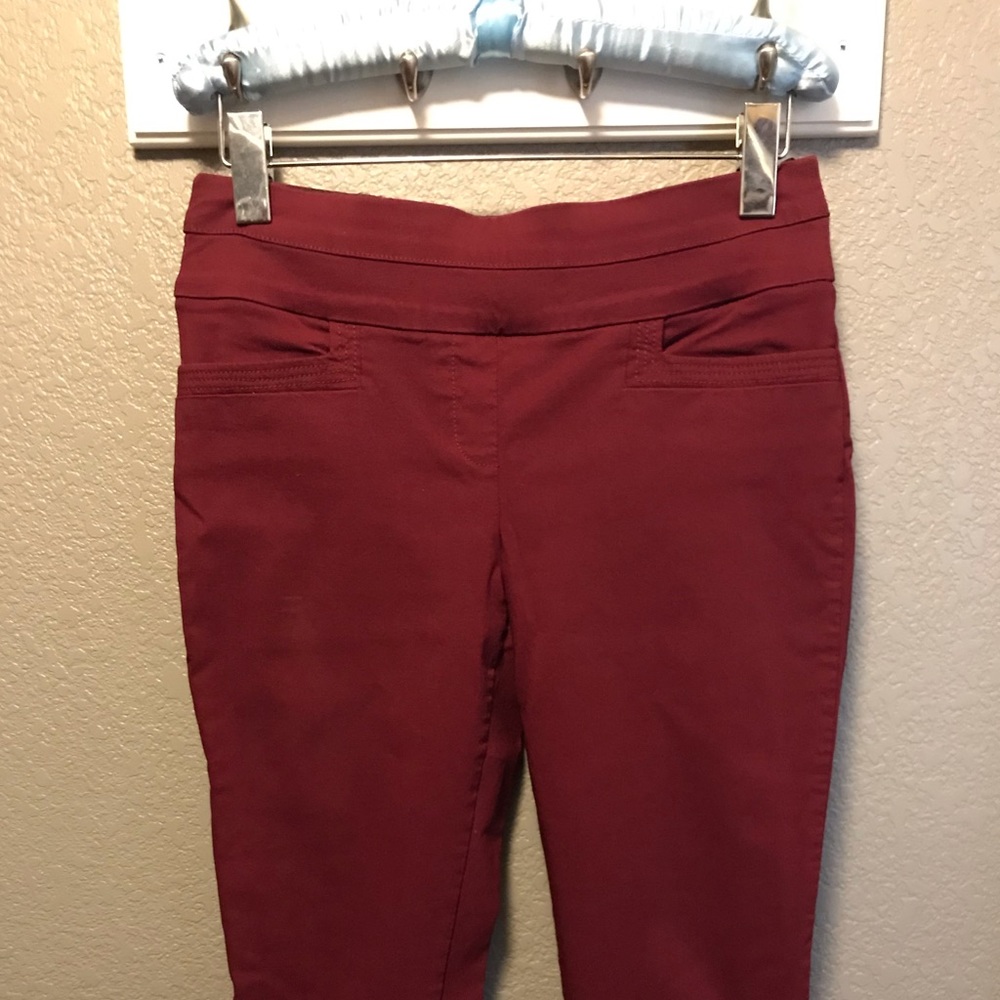 Maurice’s cranberry colored ankle length trousers!